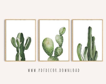 Tropical Decor, Set of 3, Cactus Decor, Cactus Wall Art, Botanical, Tropical Cactus, Cactus Art, Wall Art, Art, Set of 3 Prints,  Greenery
