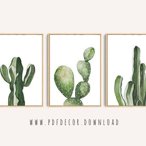 Set of 3 Cactus Prints Cactus Wall Art Succulent Art Print Etsy UK