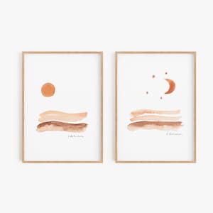 Set of 2 boho prints, Boho Decor,Boho wall art,Watercolor prints,Moon print, Sun and moon, Set of 2 prints, Set of 2 watercolor, Set of 2