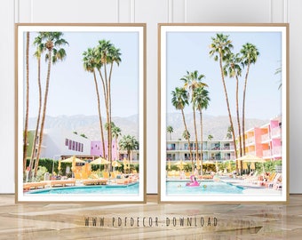 Set of 2 Art, Set of 2 Prints, Palm Tree, Saguaro Hotel, Palm Springs, Palm Springs Photo, Digital Print, Art, Wall art, Prints, Tropical