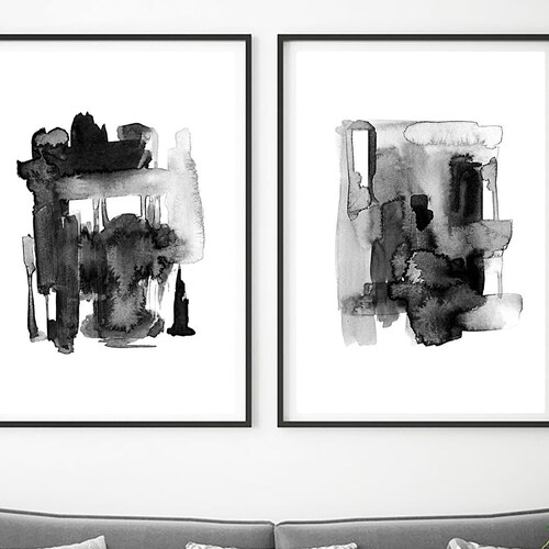 Black and Gold Wall Art Set of 2 Modern Abstract Wall Art Etsy