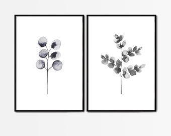 Set of 2 Black White Art, Set of 2 Wall Art, Set of 2 Black White Prints, Set of 2  Prints, Leaves Art, Wall Art, Minimalist Art, Prints