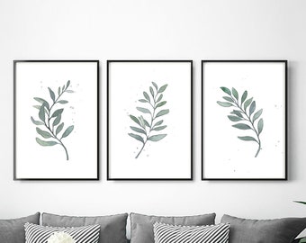 Set of 3 botanical prints, Botanical Wall Art, Greenery, Leaves Print, Watercolor Art, Set of 3 Prints, Set of 3 Wall Art, Digital Download