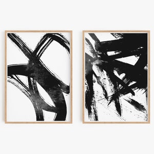 Black and white wall art, Set of 2 prints, Set of 2 Wall Art, Set of 2 Abstract Art, Black wall Art, Black Abstract, Set of 2 Abstract image 1