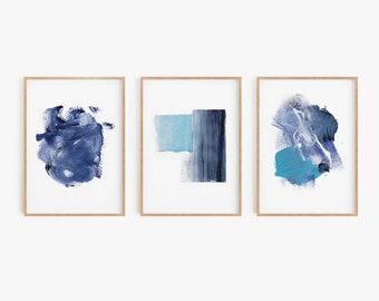 Set of 3 printable art, Blue White Set Prints, Abstract Wall Art, Set of 3 Abstract Art, Set of 3 Prints, Blue White Printable, Abstract Art