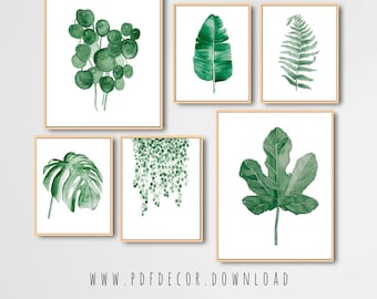 Watercolor Leaves Prints, Set of 6 leaf prints, Set of 6 Prints, Tropical Print, Set of 6 Wall Art, Watercolor Leaves, Leaf Print, Wall Art