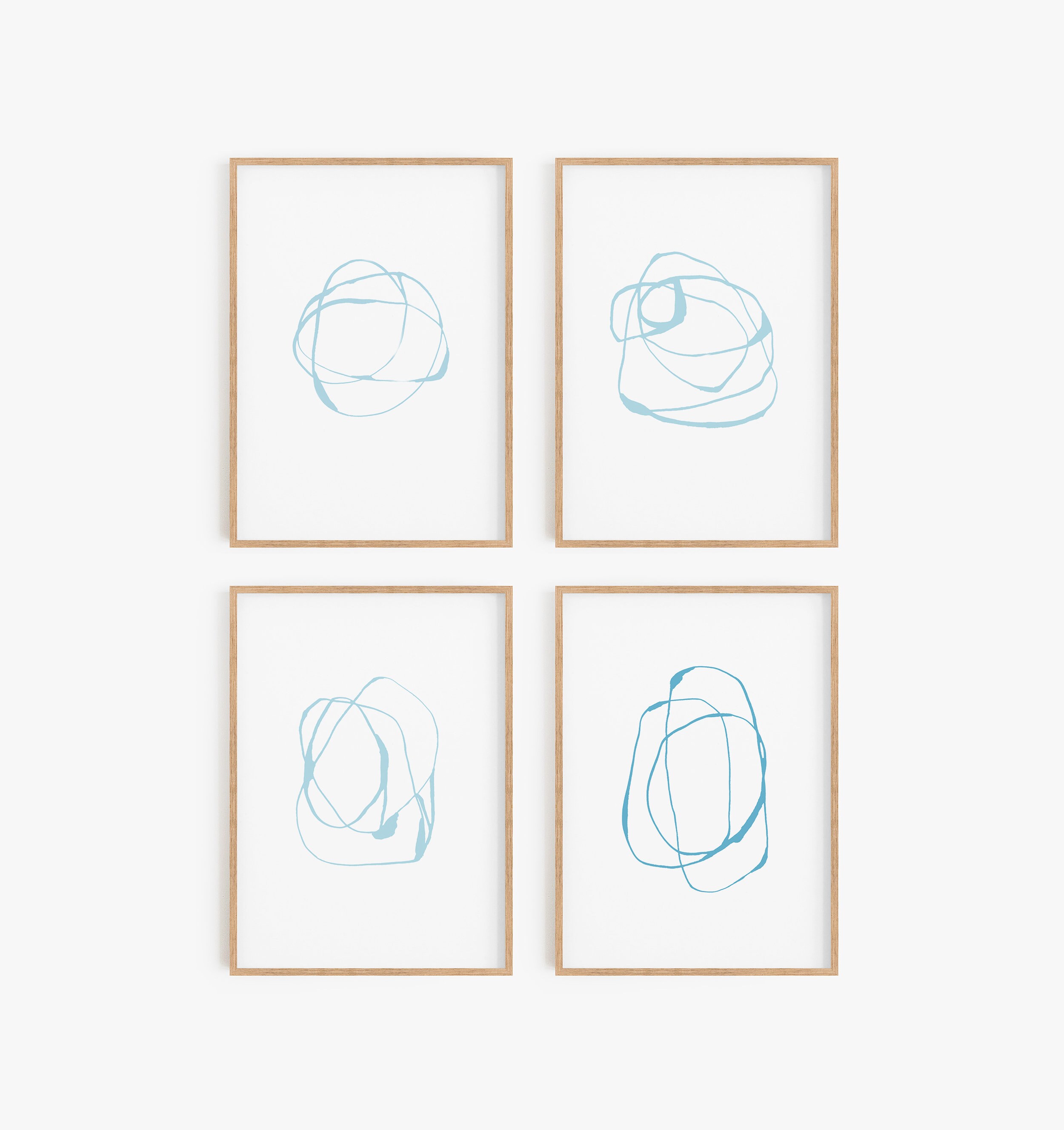 Set of 4 Light Blue Wall Art Set of 4 Prints Modern Art Etsy