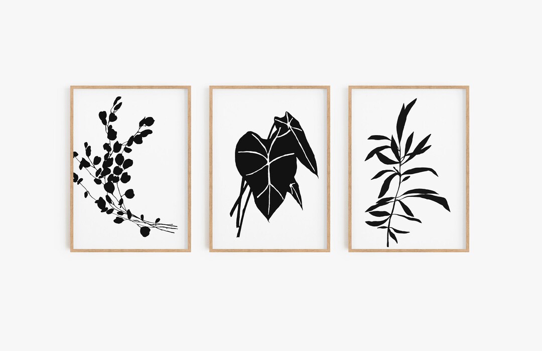 Set of 3 Wall Artleaves Printsblack and White Leaves - Etsy