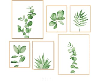 Set of 6 Leaves Prints, Set of 6 Prints, Set of 6 Tropical Prints, Botanical print set, Botanical Print, Watercolor  Print, Eucalyptus, Art