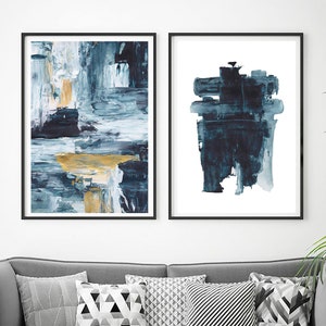 Blue Abstract Set of Prints, Set of 2 Blue Prints, Set of 2 Abstract Prints, Blue Wall Decor, Modern Minimalist Print, Abstract Printable image 1