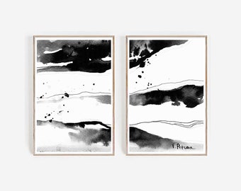 Black and white wall art, Set of 2 prints, Set of 2 Wall Art, Set of 2 Abstract Art, Black wall Art, Black Abstract, Set of 2 Abstract