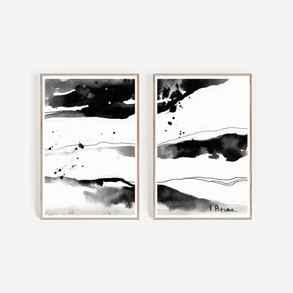 Black and white wall art, Set of 2 prints, Set of 2 Wall Art, Set of 2 Abstract Art, Black wall Art, Black Abstract, Set of 2 Abstract