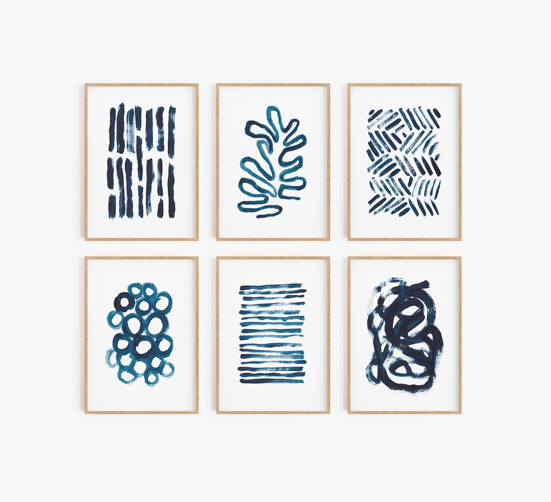Set of 6 Blue Prints,set of 6 Wall Art,blue Abstract,modern Decor,blue