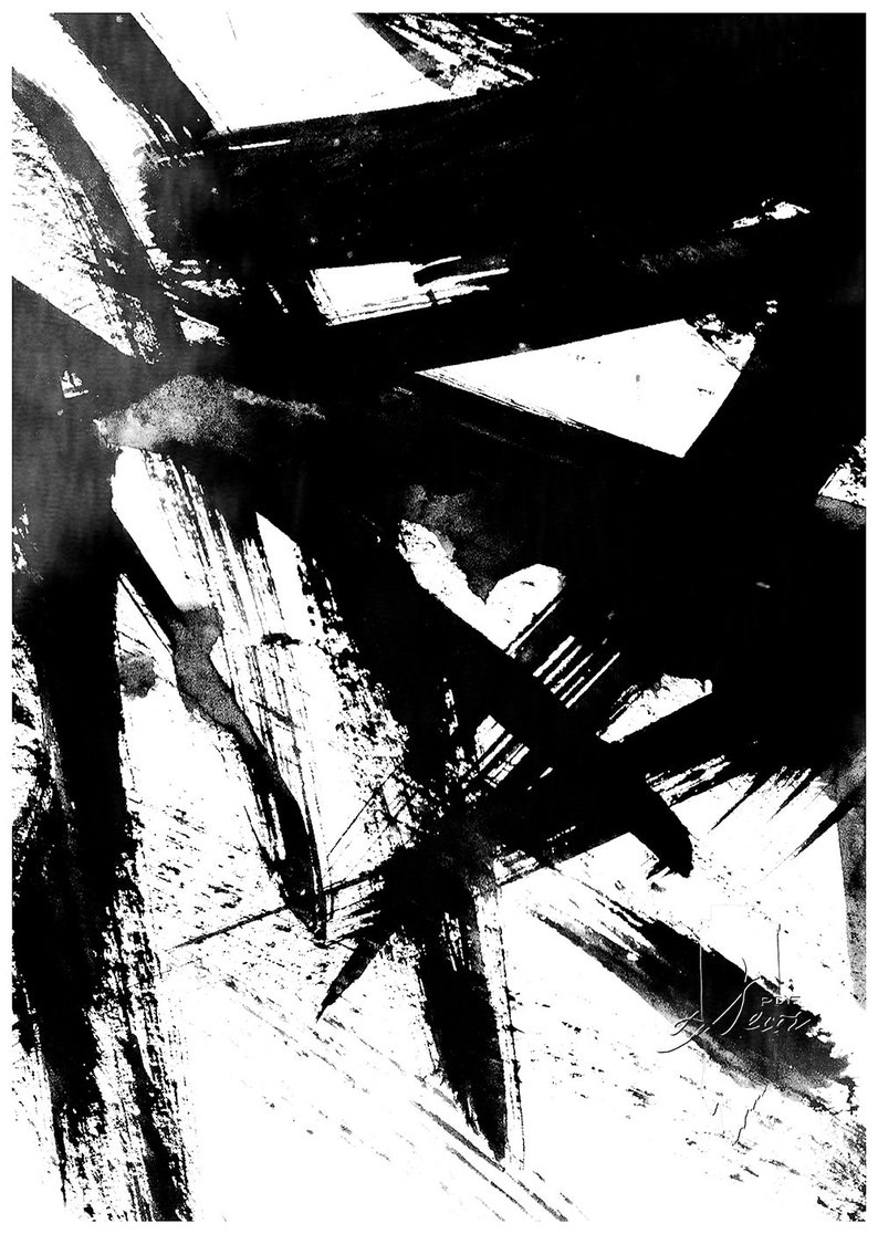 Zwart-witte muurkunst, set van 2 prints, set van 2 kunst aan de muur, set van 2 abstracte kunst, zwarte muurkunst, zwart abstract, set van 2 abstract afbeelding 4