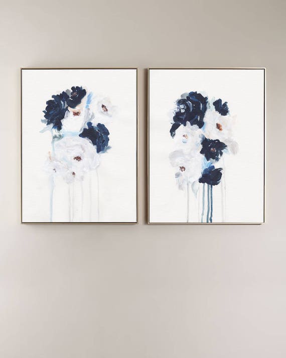 Set of 2 Wall Art, Set of 2 Prints, Blue Wall art ,Flowers, Art Prints, Set of 2, Wall Art, Modern Art, Abstract Art , White Blue Art ,Art