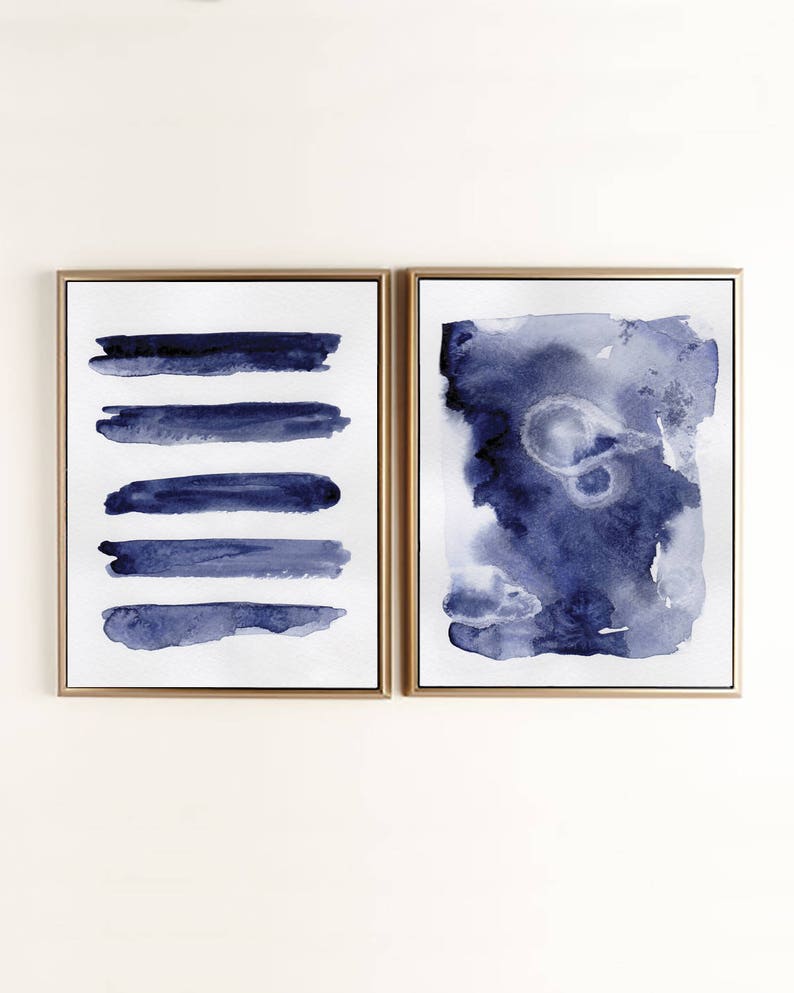 Navy Blue Wall Art Set Set of 2 Blue Abstract Set of 2 Etsy
