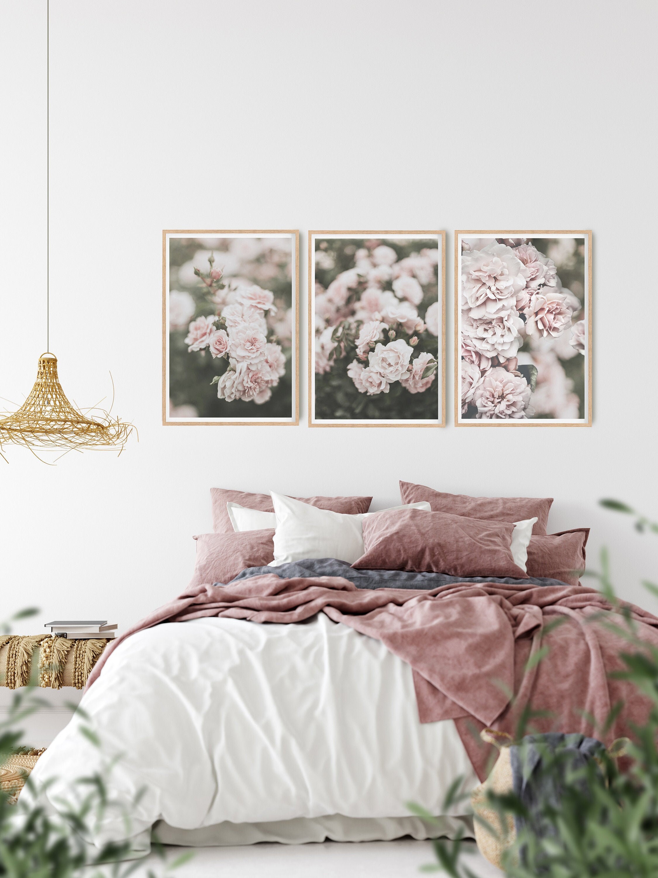 Bedroom Wall Decor Roses Art Print Pink Floral Digital Etsy