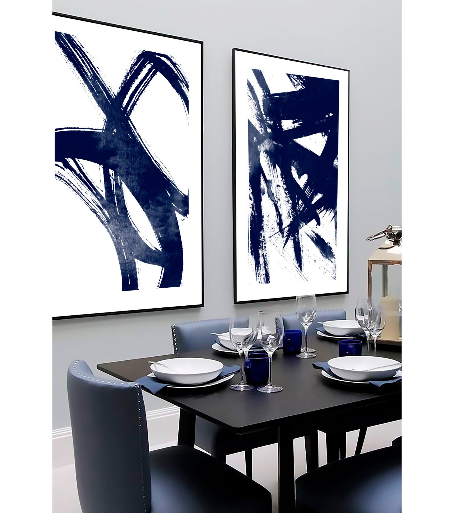Set of 2 Navy Blue Prints Set of 2 Prints Set of 2 Wall Art Etsy