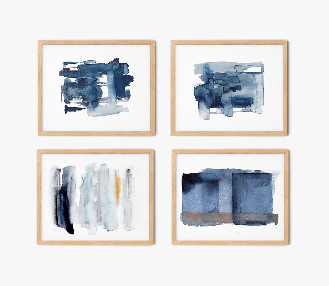 Set of 4 Navy Blue Prints Set of 4 Navy Blue Wall Art Etsy