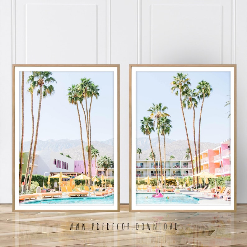 Set of 2 Art, Set of 2 Prints, Palm Tree, Saguaro Hotel, Palm Springs, Palm Springs Photo, Digital Print, Art, Wall art, Prints, Tropical 