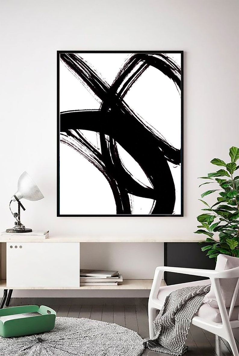 Abstract Wall Art Print Black White Minimalist Modern Scandinavian