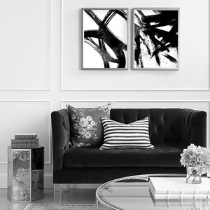 Black and white wall art, Set of 2 prints, Set of 2 Wall Art, Set of 2 Abstract Art, Black wall Art, Black Abstract, Set of 2 Abstract image 2