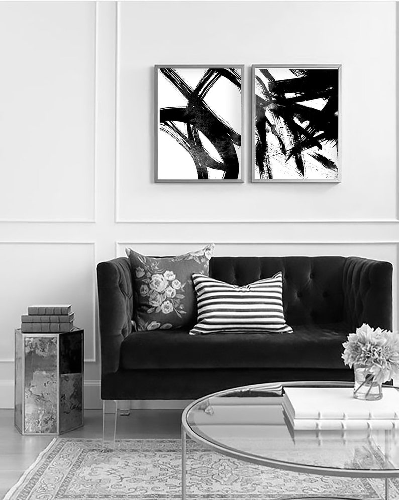 Black and white wall art, Set of 2 prints, Set of 2 Wall Art, Set of 2 Abstract Art, Black wall Art, Black Abstract, Set of 2 Abstract image 2