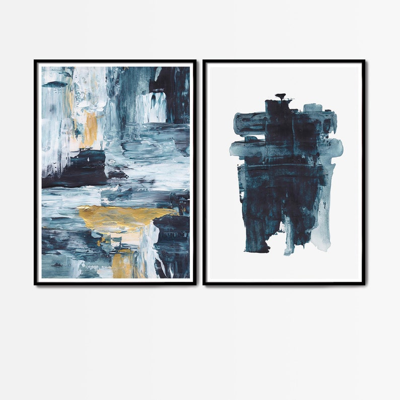 Blue Abstract Set of Prints, Set of 2 Blue Prints, Set of 2 Abstract Prints, Blue Wall Decor, Modern Minimalist Print, Abstract Printable image 2