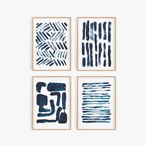 Set of 4 Navy Blue Prints Set of 4 Navy blue wall art Printable Art Blue Decor Abstract Art Minimalist prints Modern decor Set of 4 Art