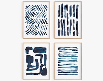 Set of 4 Navy Blue Prints Set of 4 Navy blue wall art Printable Art Blue Decor Abstract Art Minimalist prints Modern decor Set of 4 Art