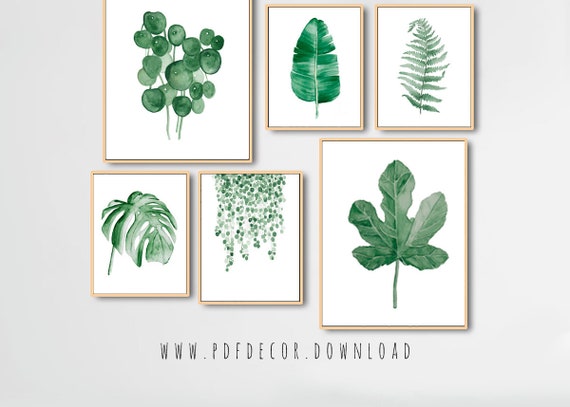 Watercolor Leaves Prints, Set of 6 leaf prints, Set of 6 Prints, Tropical Print, Set of 6 Wall Art, Watercolor Leaves, Leaf Print, Wall Art