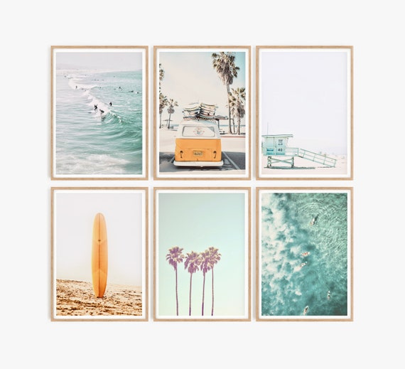 California Print Set of 6 Prints Surf Wall Art Beach Coastal Decor Beach Poster Set Surfboard Print 6 Piece Wall Art Coastal Decor Surfing