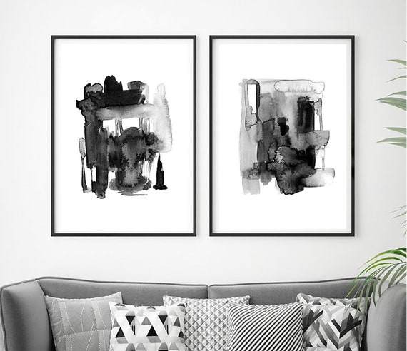 Set of 2 Abstract Prints, Set of 2 Abstract Wall Art, Contemporary Art, Minimalist Art, Set of 2 Prints, Black White Wall Art, Art Prints