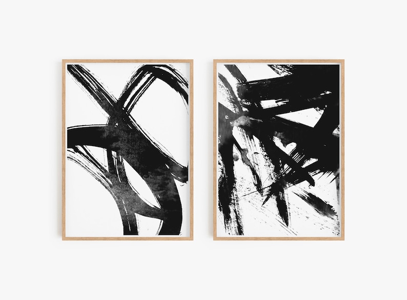 Black and white wall art, Set of 2 prints, Set of 2 Wall Art, Set of 2 Abstract Art, Black wall Art, Black Abstract, Set of 2 Abstract image 1