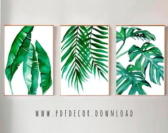 Tropical Leaves Set, Set of 3 Leaves Prints, Set of 3 Wall  Art, Tropical Print, Watercolor Leaves, Leaves print, Wall Art, Art Prints, Art