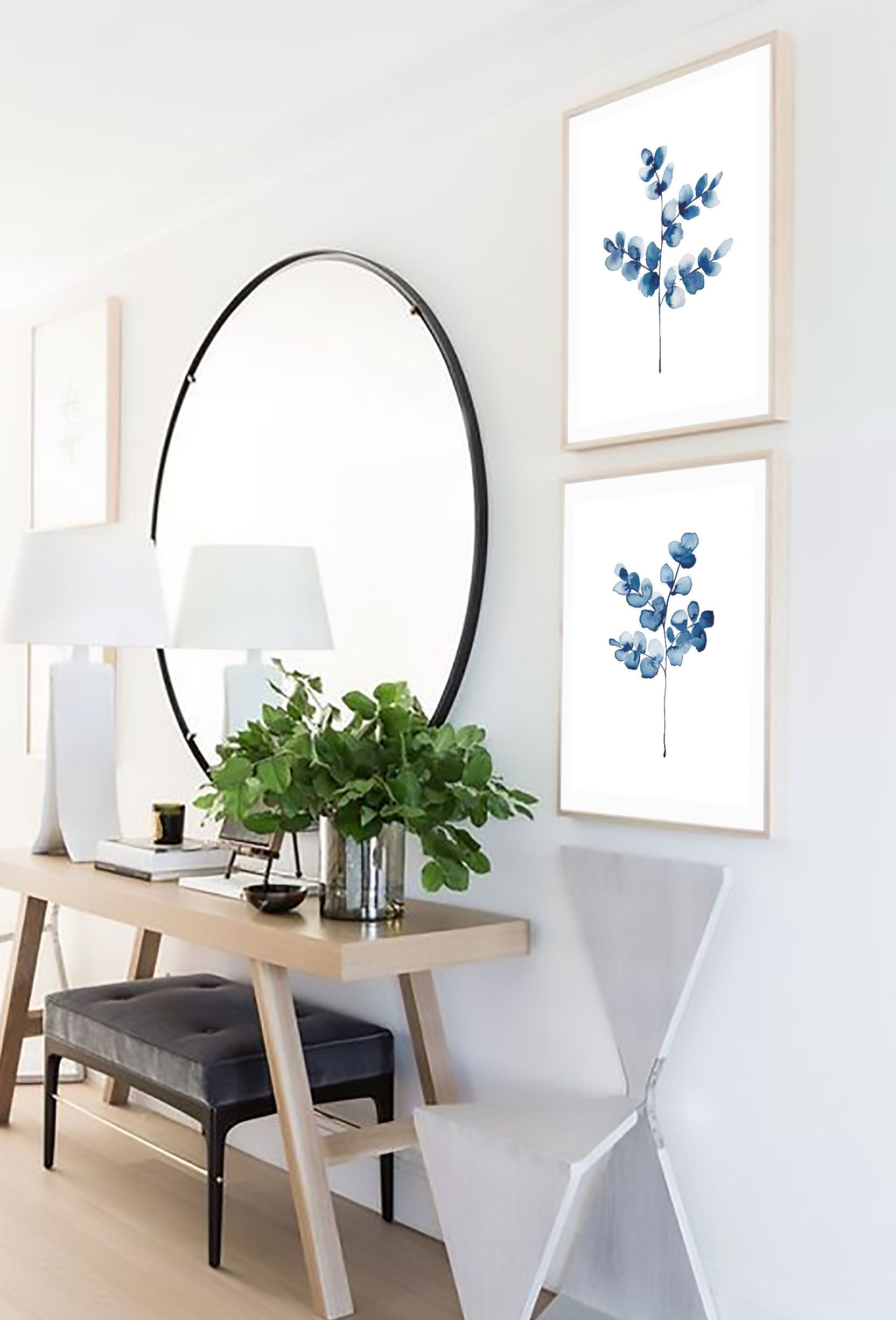 Navy Blue Wall Art, Set of 2 Navy Art, Blue Printable, Blue Watercolor