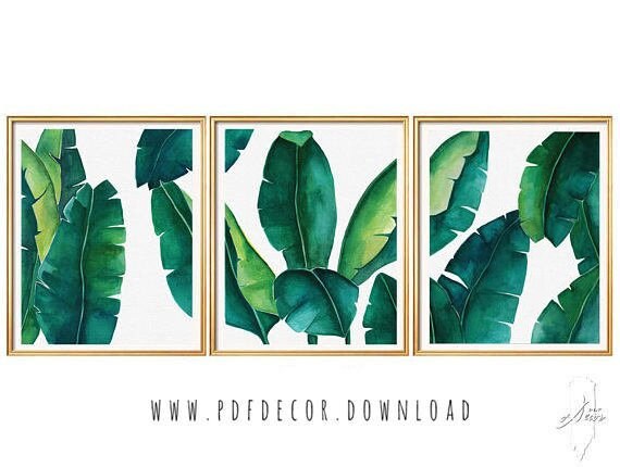 Set of 3 Prints, Tropical Leaves Set, Banana Leaf, Set of 3 Wall Art, Set of 3  tropical, Set of 3 watercolor, Tropical Prints, Botanical
