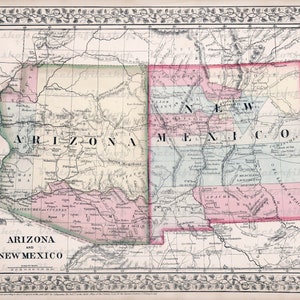 Arizona antique map. PRINTABLE Wall Art. Arizona Retro Art. Vintage Poster Print Map. Digital Download.