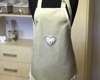 Apron With Heart Gift, Rustic Lace Apron, Woman Full Apron, Kitchen Apron, Apron For Her, Chic Apron