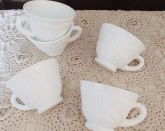 Set of Five Antique Milk Glass Tea Cups
