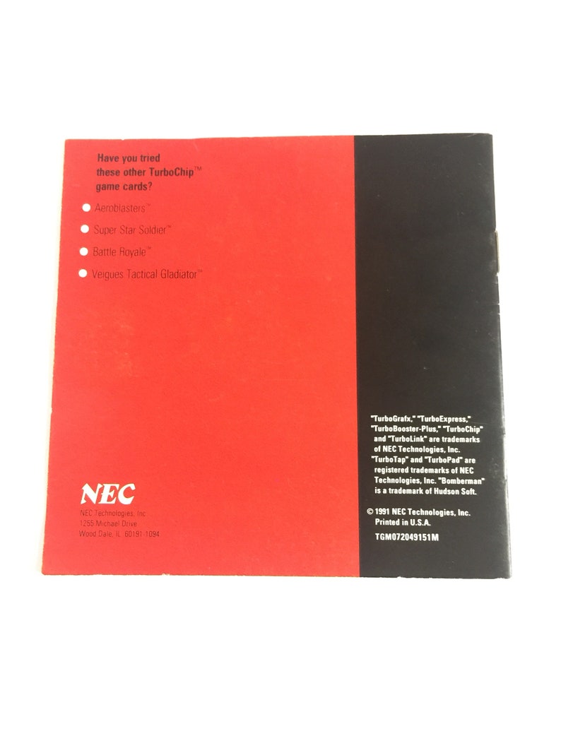 Original BOMBER MAN Manual for Turbo Grafx 16