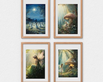 Fairy Art | Moody Fairytale Aesthetic, Fantasy Art Prints, Antique Home Decor, Cottagecore Wall Art, Woodland Fairies Painting, Fairycore