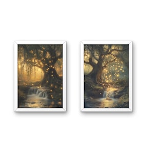 Willow Tree Fairies Poster Cottagecore Decor Dark Academia Art Enchanted Illustration Vintage Nature Wall Art Rustic Aesthetic, Room Decor