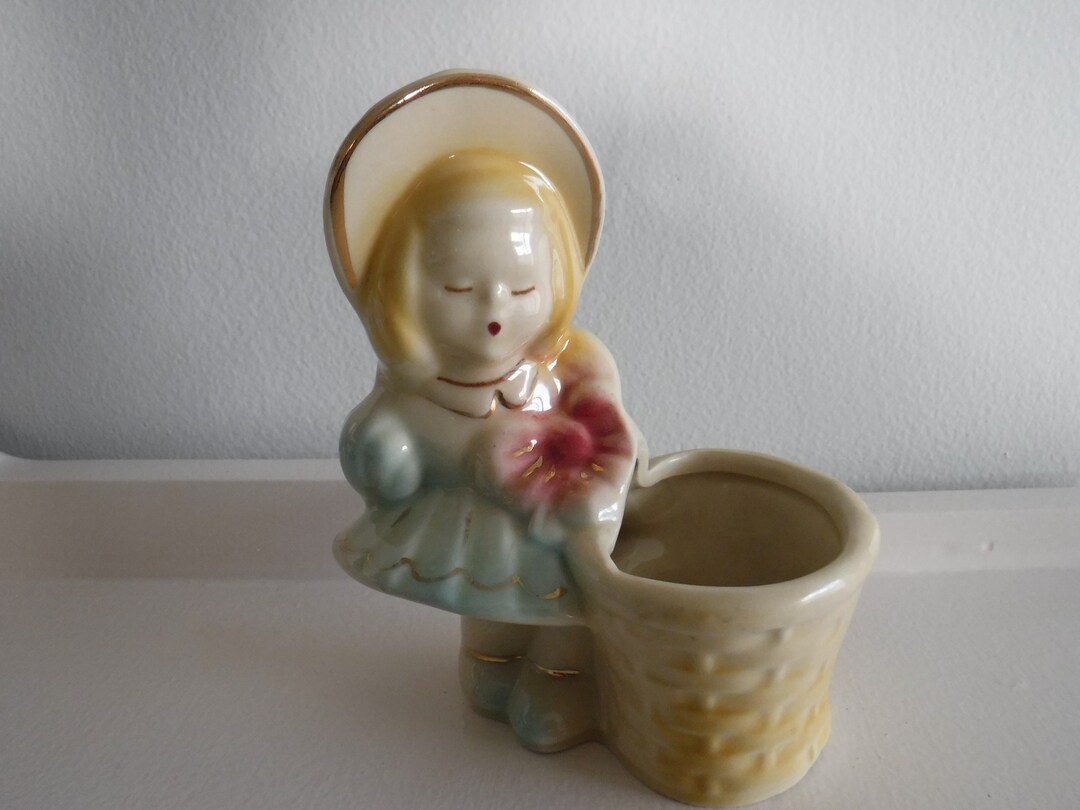 MCM Vintage Girl Figurine Planter Made in USA 6.25'' Etsy