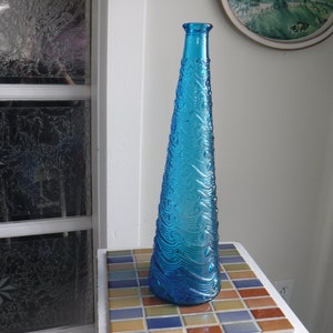 Vintage Empoli Decanter Blue Wave Glass Bottle Made in Italy , Without   Stopper