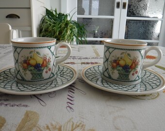 4 Pc Demitasse Cup & Saucer Villeroy Boch Fruit Basket Yellow Trim Set