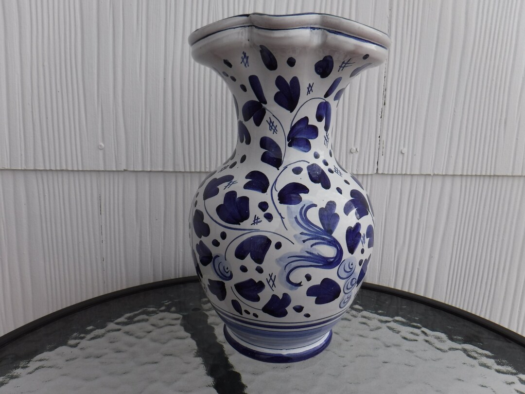 MCM Vintage Ars Deruta White and Blue Ceramic Vase Made in Italy 10 ...