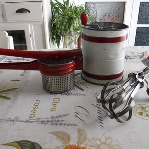 Vintage Kitchen Utensils/Tools Metal Red Rustic Farmhouse Decor lot of 3