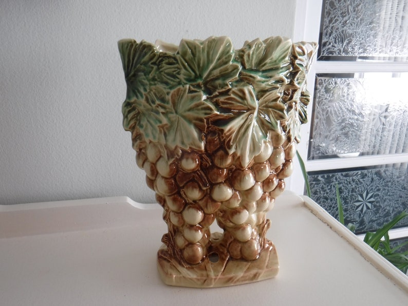 Vintage McCoy Pottery Vase_Grapes and Leaves Pattern image 1