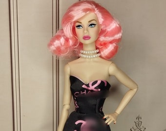 Vestido negro y rosa para Poppy Parker, Silkstone, fashion royalty, Barb_ie, etc